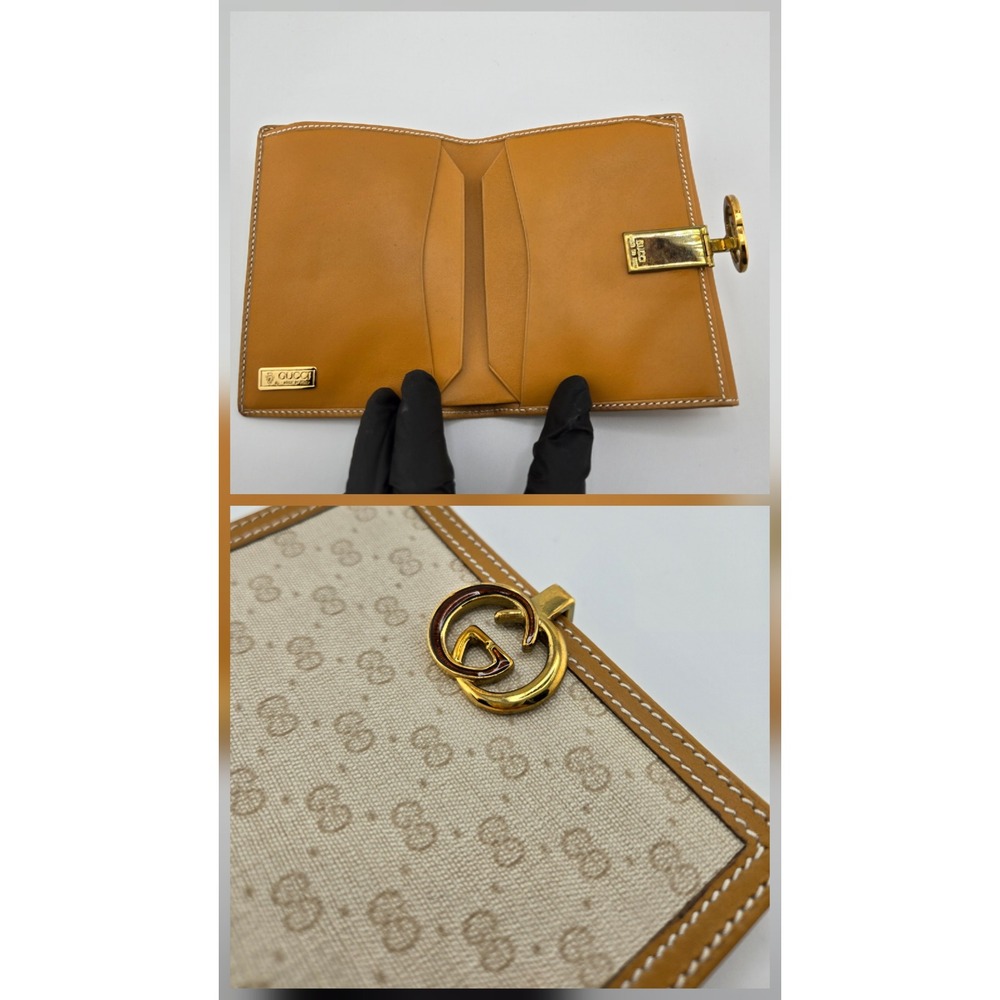 Gucci Vintage GG Supreme Canvas Bifold Wallet Tan Leather Interlocking G Logo - Picture 4 of 10